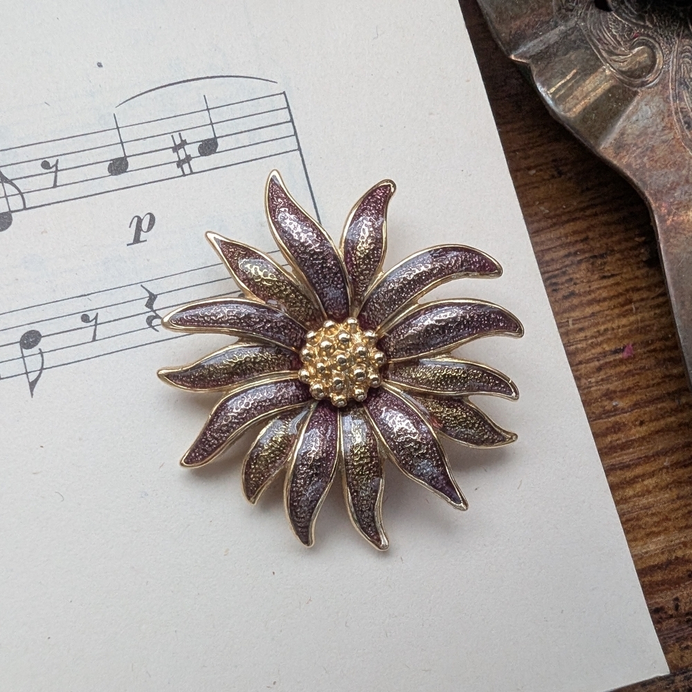 Vintage Gold and Purple Flower Brooch
